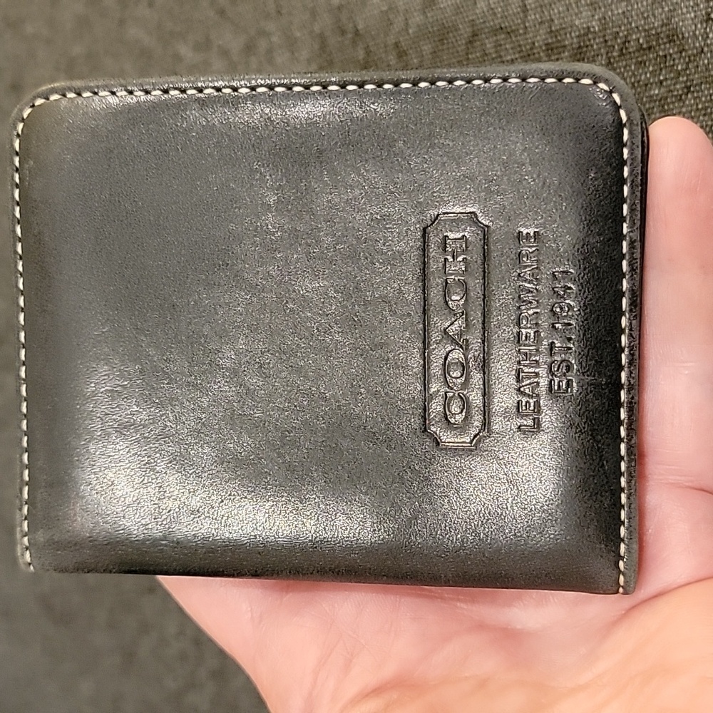 Coach Charcoal Leather Bifold Wallet Card Holder - Picture 5 of 5